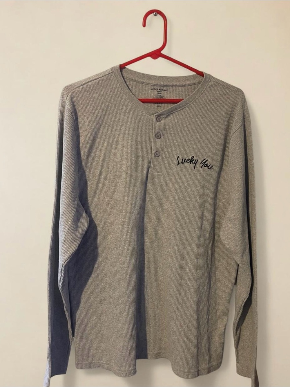 Lucky Brand Men's Grey Ribbed Henley Long-Sleeve Shirt